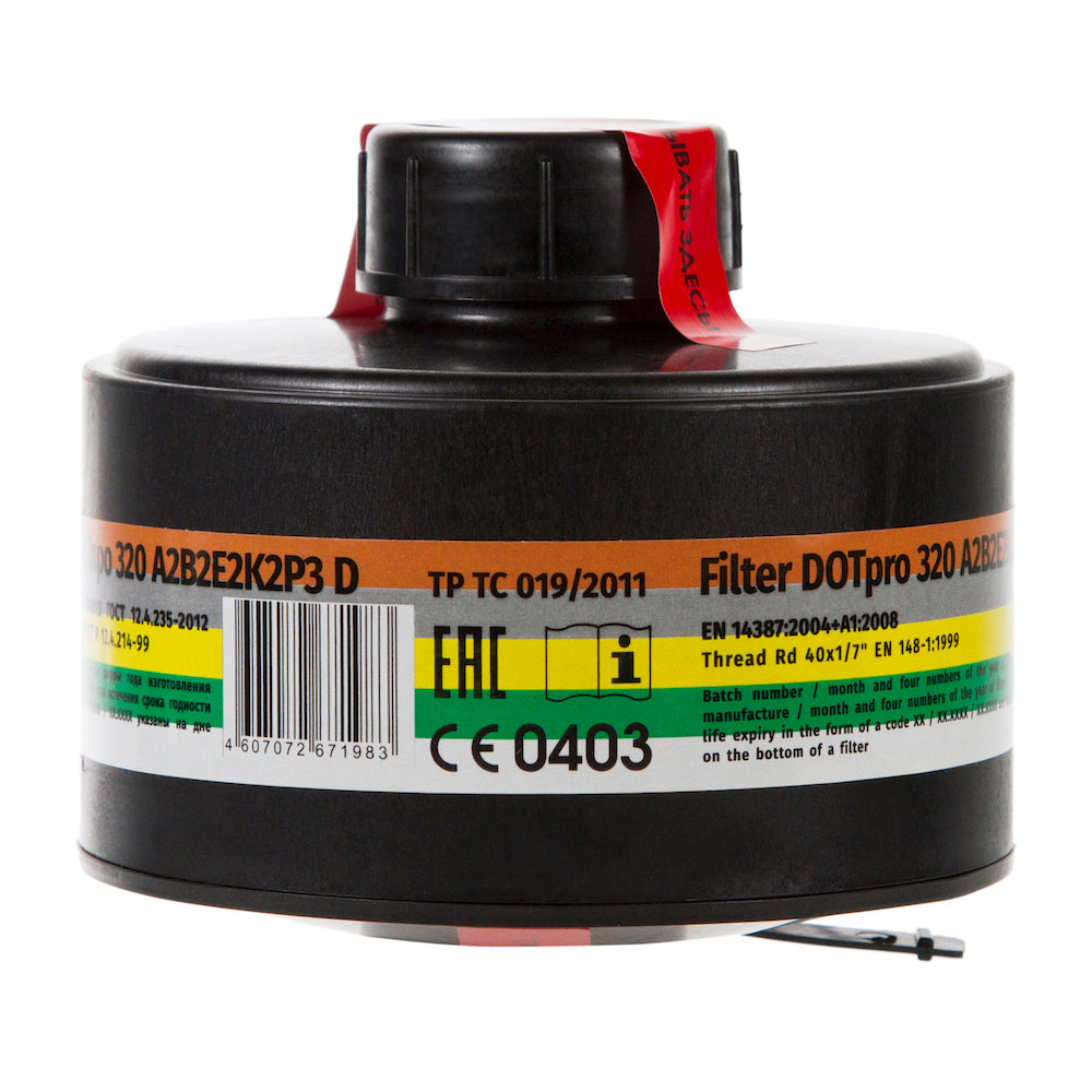 Label view of the DOTpro 320 40mm gas mask filter