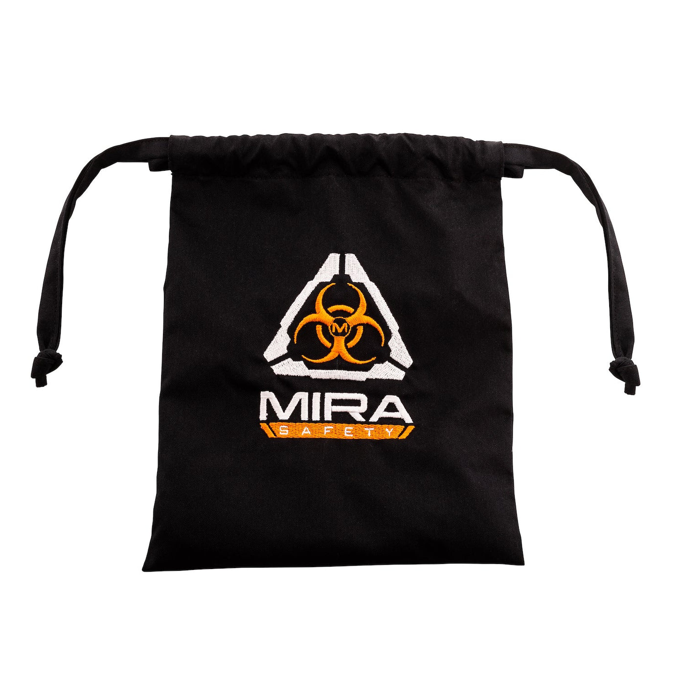 Face mask bag with the biohazard insignia, and MIRA Safety classic logo