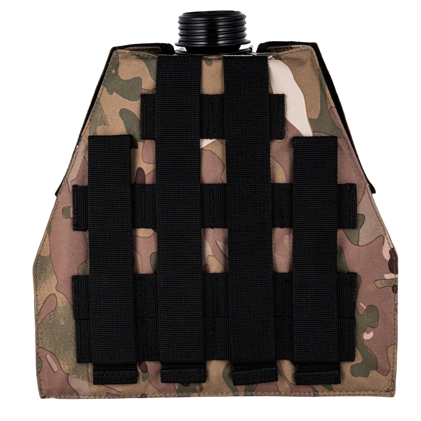 Back view of the MIRA Safety MB-90 MOLLE Pouch, with a PAPR installed, in MIRACAM