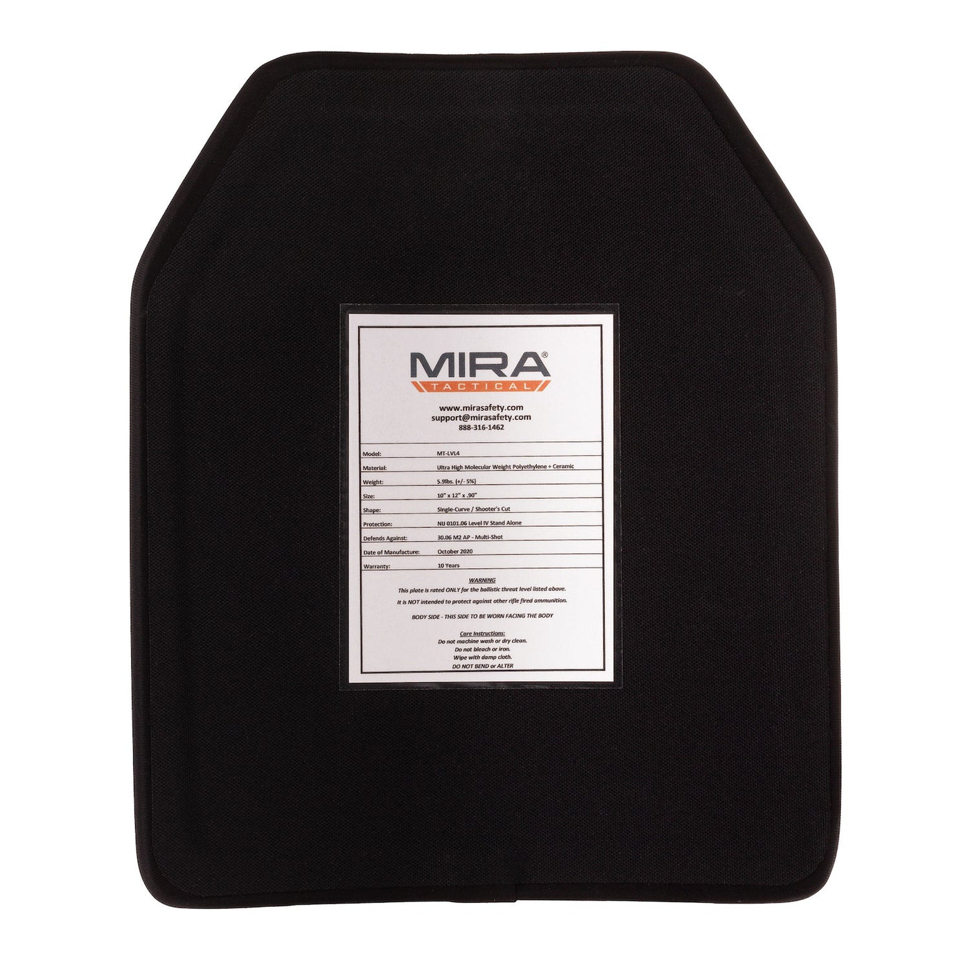 Back of MIRA Tactical level 4 body armor plate