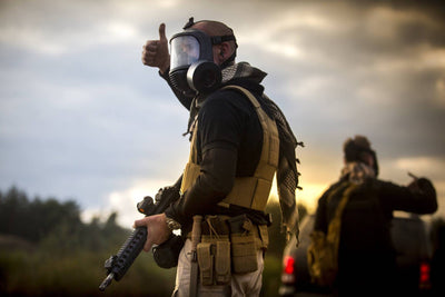 Military operator wearing the CM-6M tactical gas mask